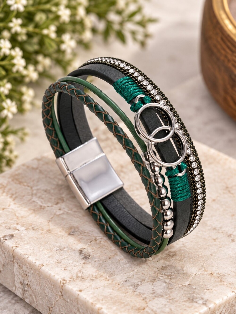 Boho Leather Wrap Bracelet Stacked Infinity Cuff Bracelet